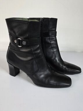 Cole Haan Black Leather Mid-Heel Ankle Boots Womens 8M